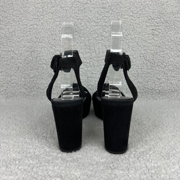 Stuart Weitzman Real Deal Sandal Heels Womens 5 Shoes Black Suede Platform Strap - Picture 5 of 12